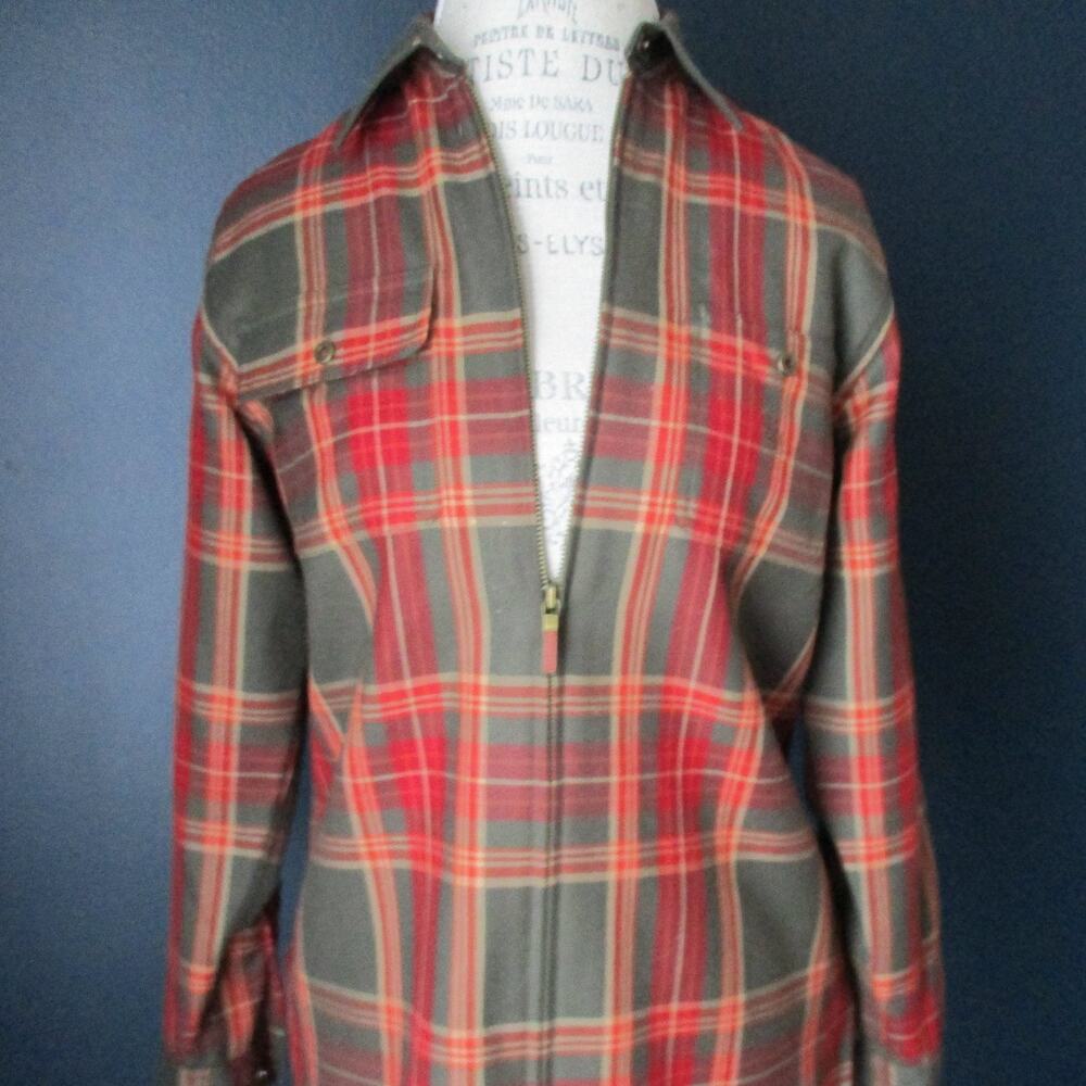 Vintage Ralph Lauren Green Red and Beige Plaid Wool Zip Up Jacket Shacket Small